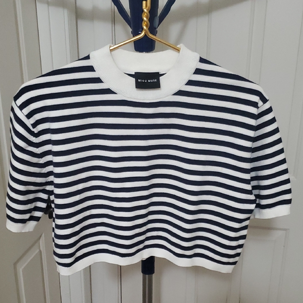 Navy and White Striped Crop Top by Michi Muse